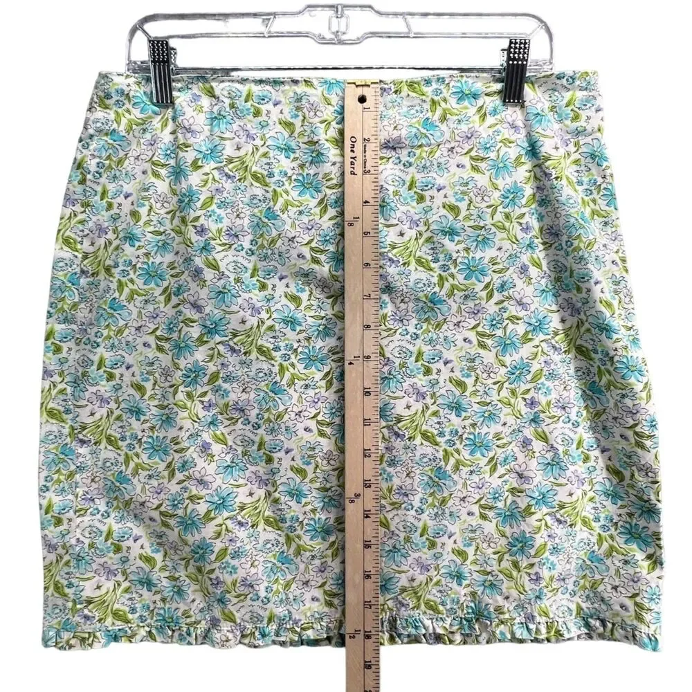 Jones New York Skirt Womens 12P Multi Floral Print Stretch Ruffle Hem‎ Cottage